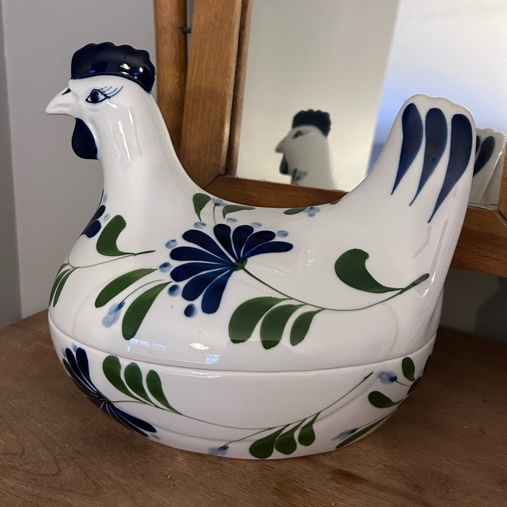 Dansk “Sage Song” ceramic chicken casserole - blue & green hand painted floral